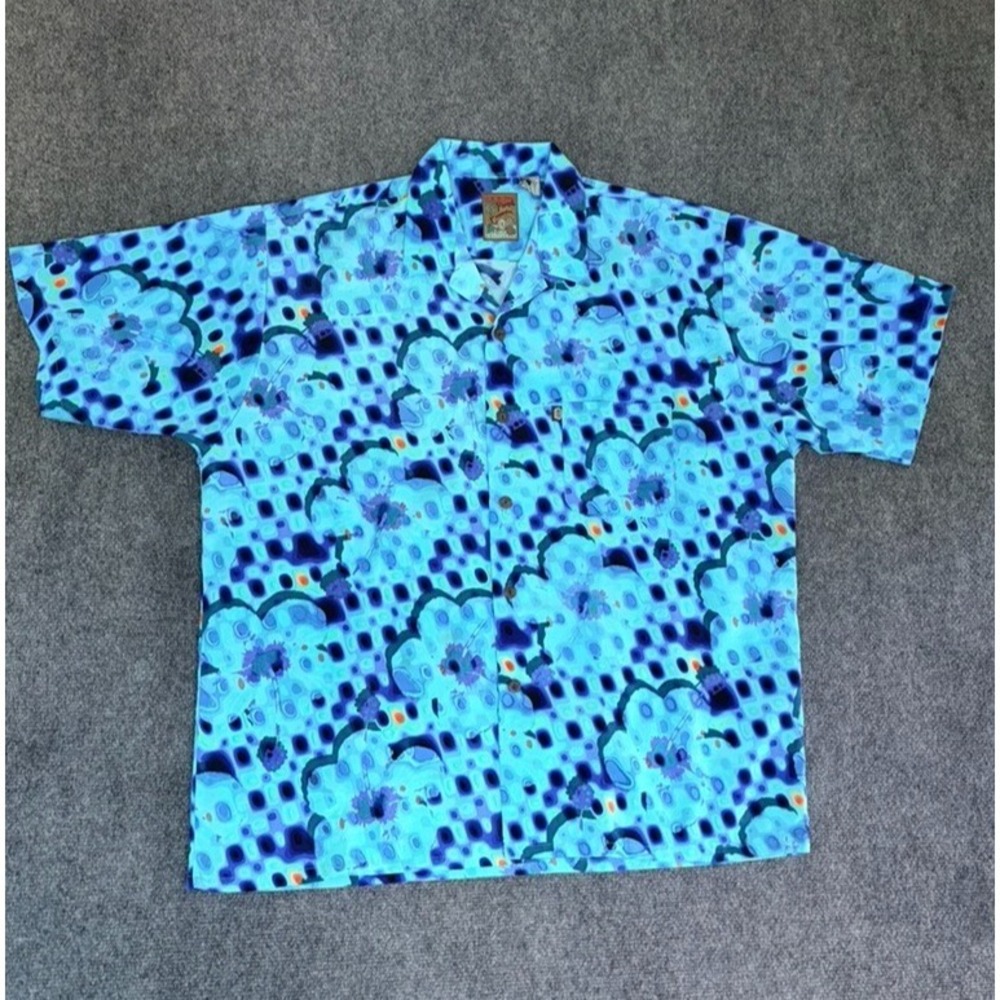 Pineapple Connection Shirt Mens Blue Abstract Hawaiian Aloha Button Up Size XL